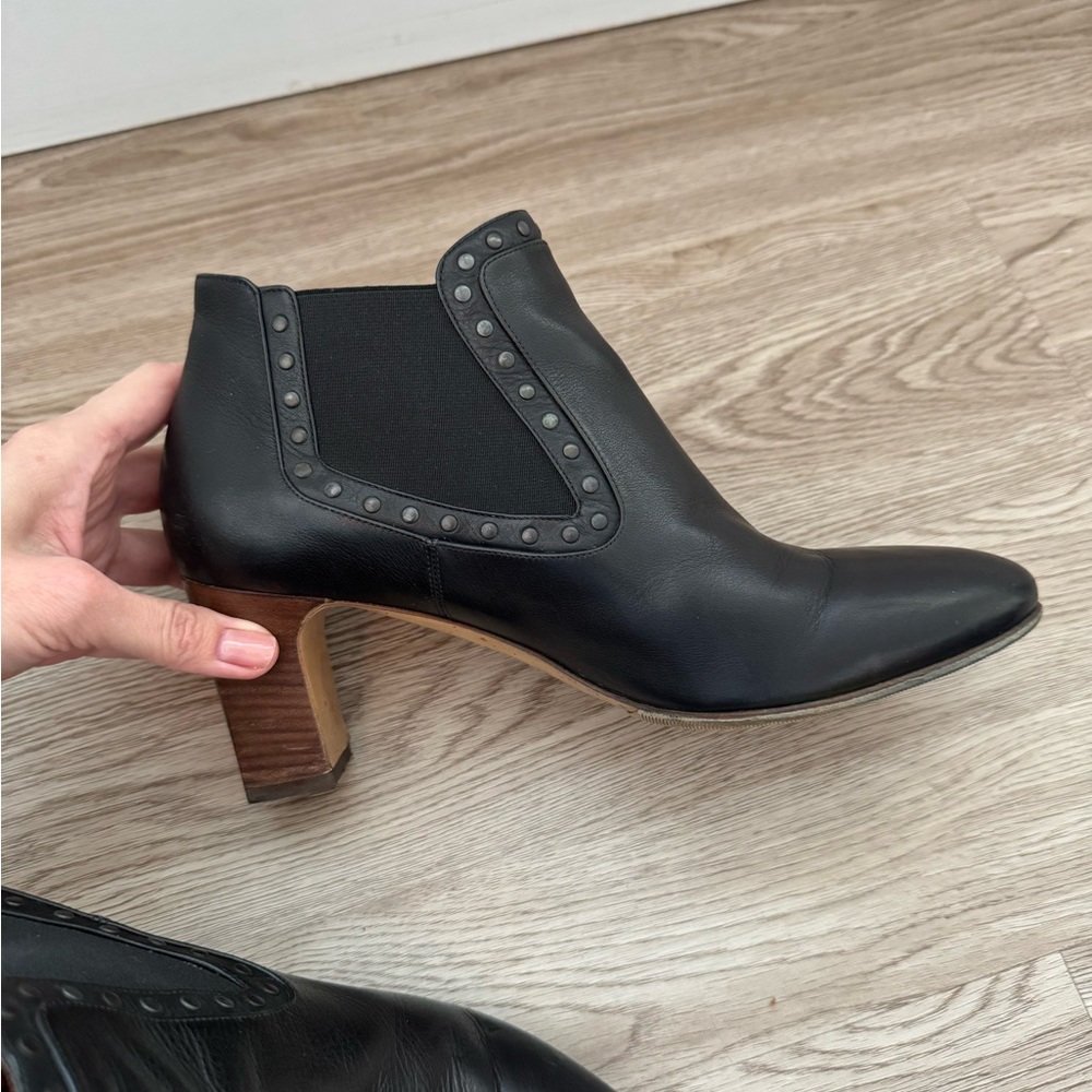 Black Ankle Boots with Studded Detail and Stacked Heel